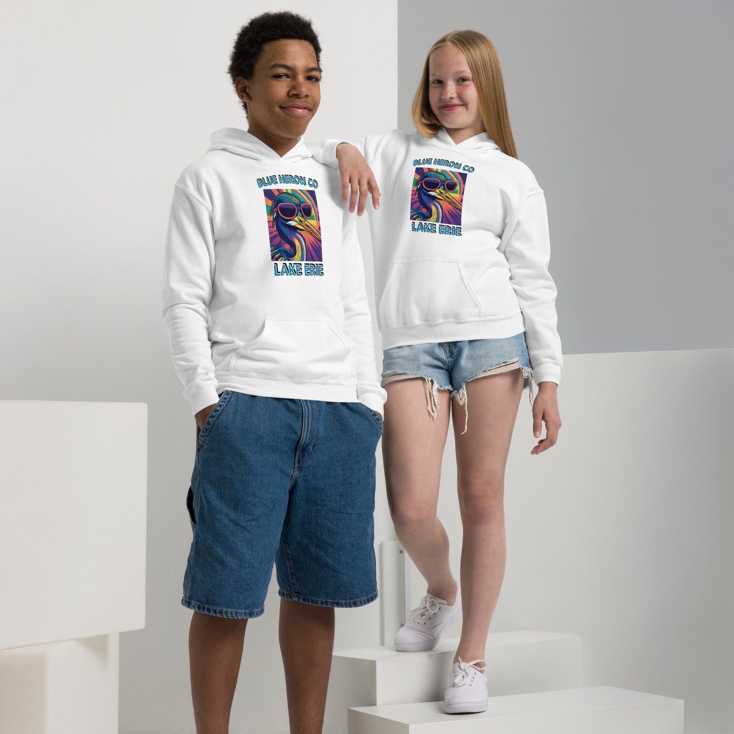 Colorful Heron Youth Hoodie - Lake Erie