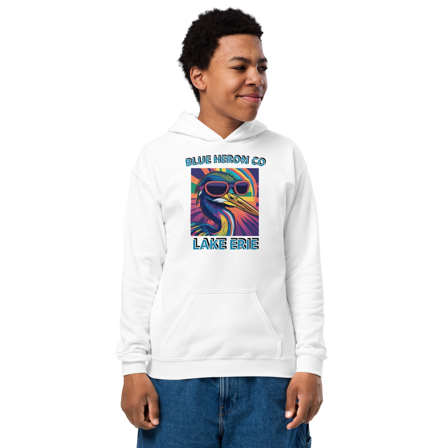 Colorful Heron Youth Hoodie - Lake Erie