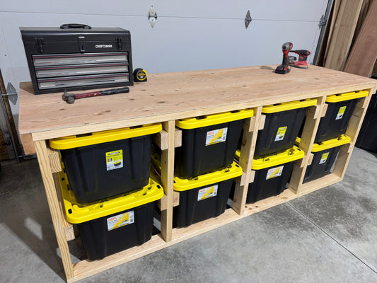 Tote Rack Organizer with work bench
